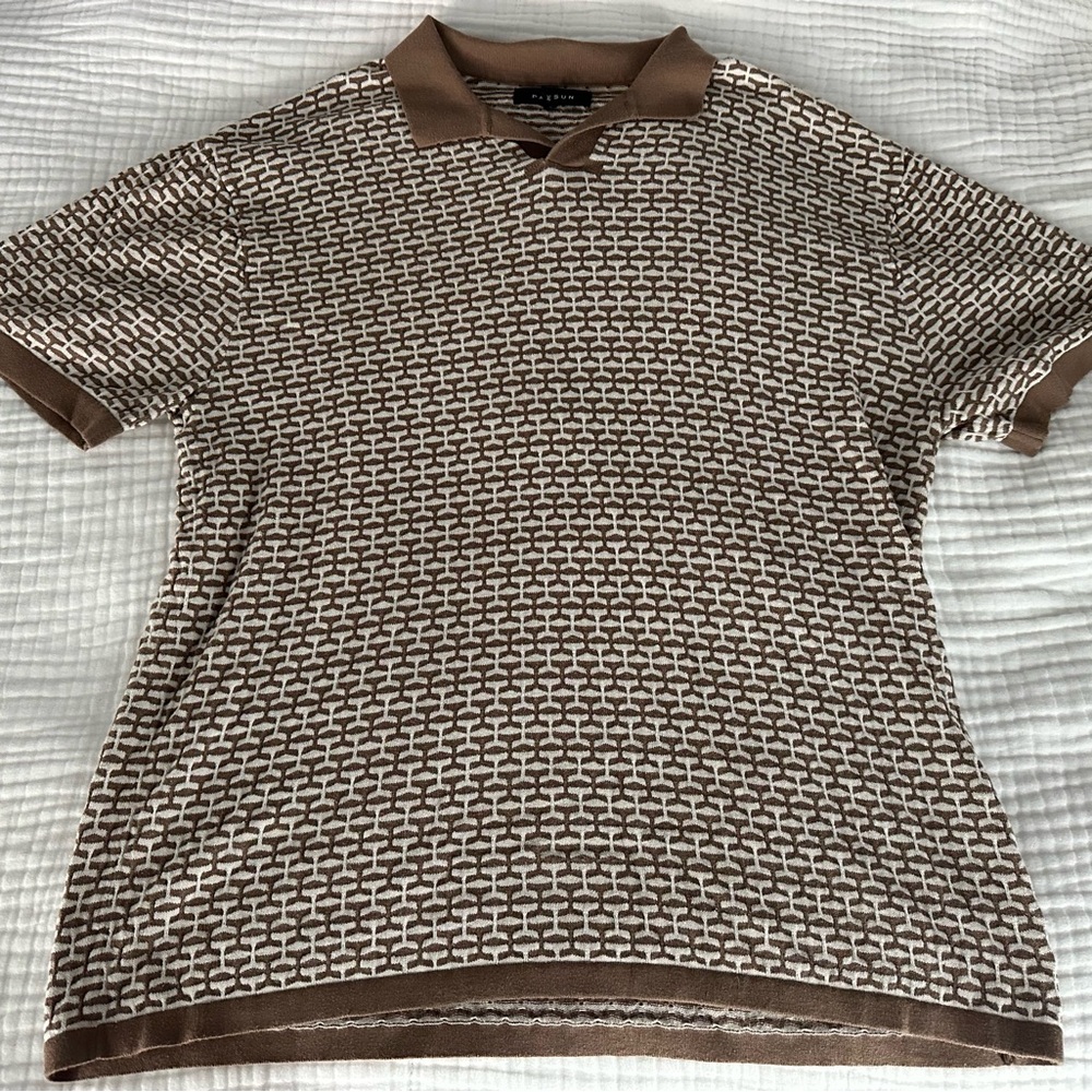 PacSun Brown Polo Shirt with Geometric Pattern